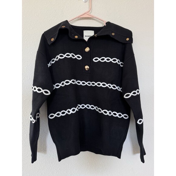 Sandro Paris Breton Chain Sweater Old Money Cozy Preppy Coastal Top Size 1 (S) - Picture 5 of 11